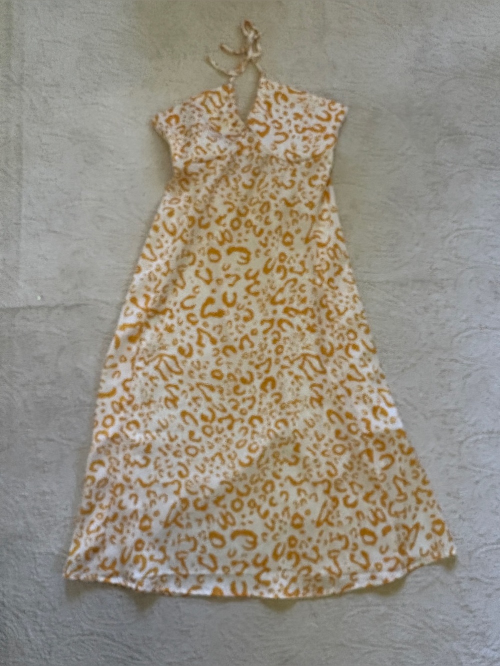 Women’s long Yellow and White cheetah patterened Halter Maxi Dress - size small